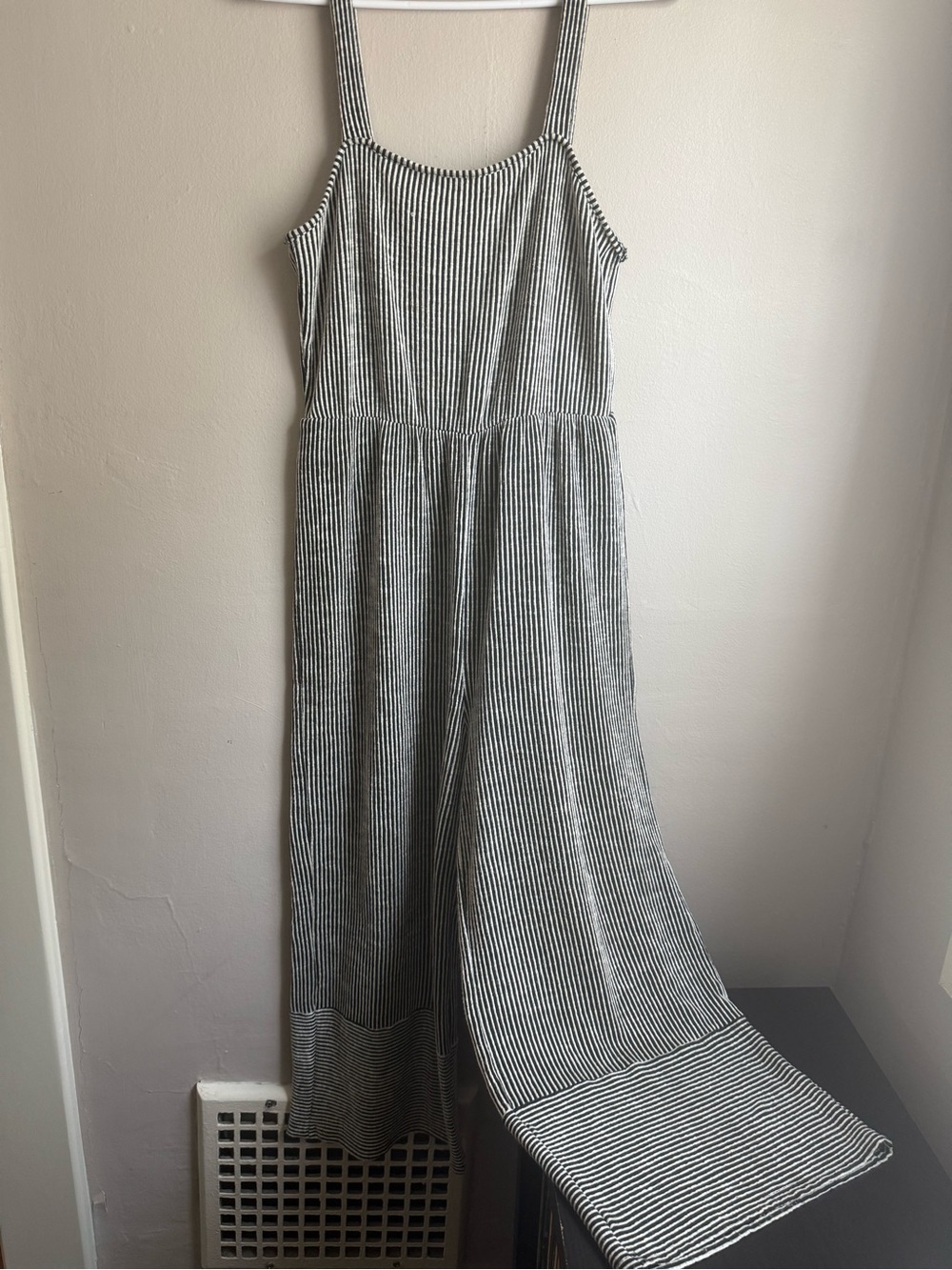 Caution to the Wind Black & White Striped Wide Leg Jumpsuit Soft Stretch Large